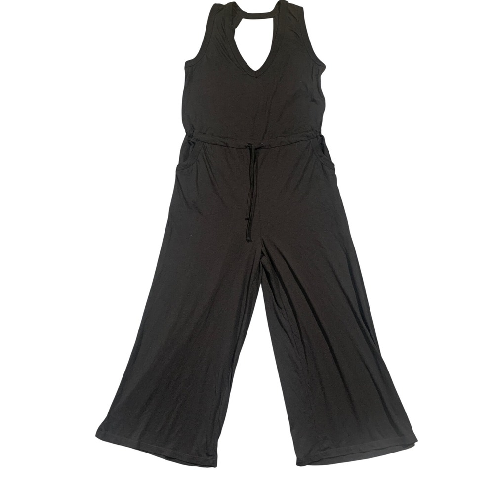 BECCA Resortwear Black Wide Leg V Neck Sleeveless Jumpsuit Romper Beach Lounge S - Picture 1 of 10